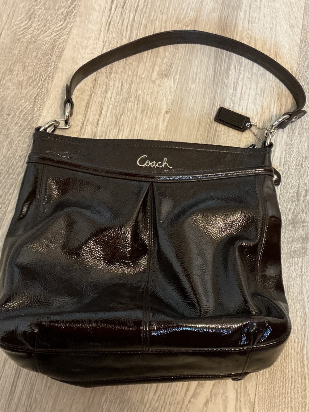 Coach Ashley Chocolate Brown Patent Leather Shoulder Bag F1294 F20462